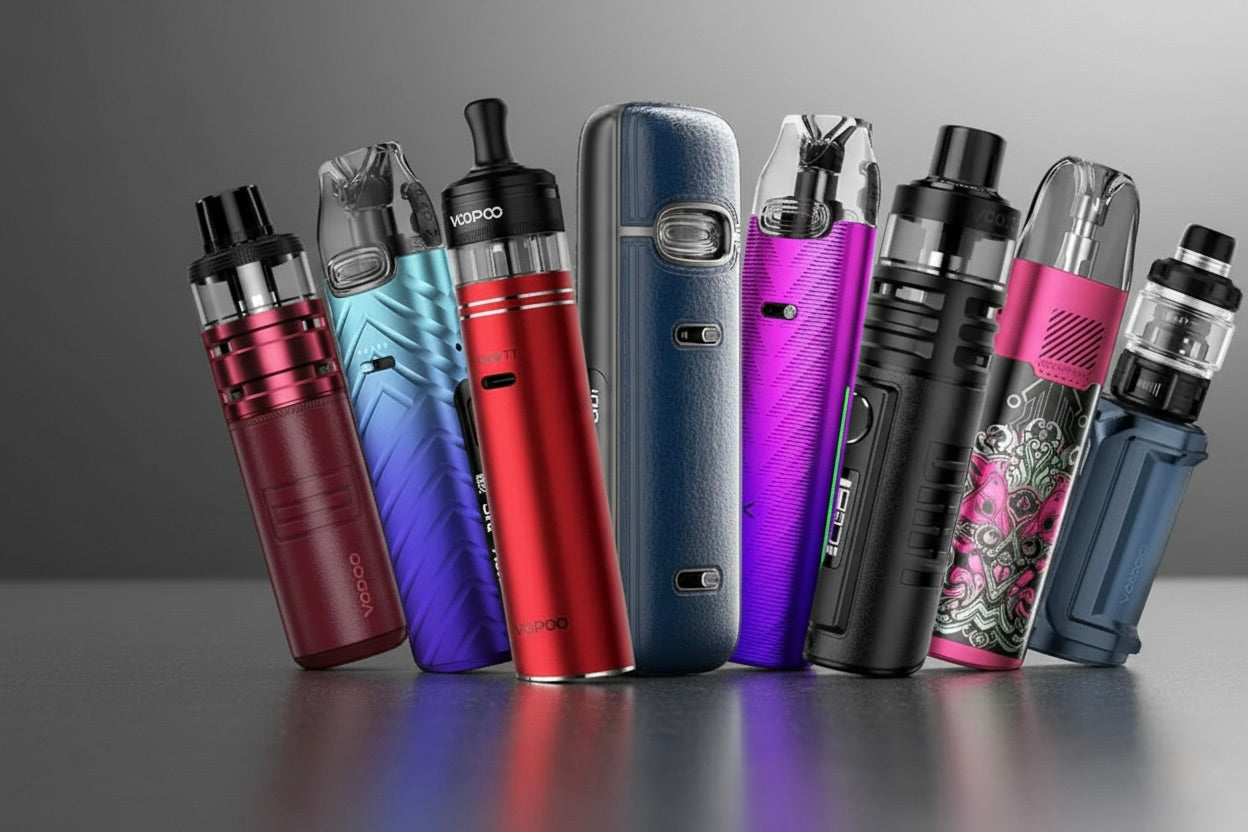 VooPoo vapes collection showcasing premium devices for UK vapers
