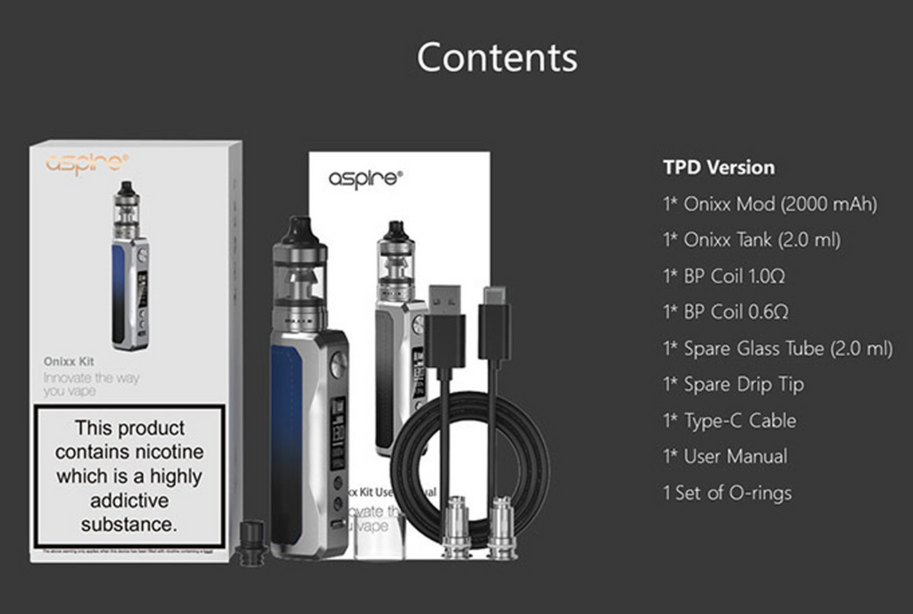 Aspire Onixx Vape Kit Box Contains